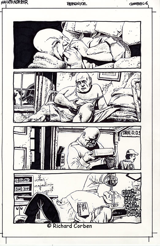 Richard Corben's comic page drawing of Bernice, page 6. from Haunt of Horror. Pen, ink and markers.